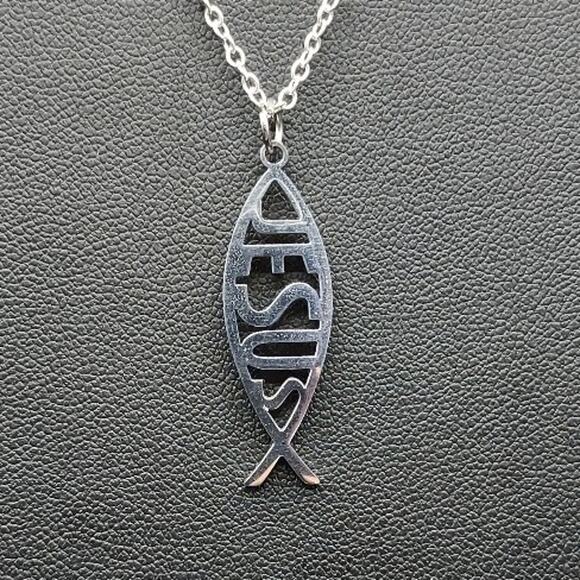 925 Sterling Silver Necklace w/ Jesus Fish Christmas Anniversary Birthday Gift